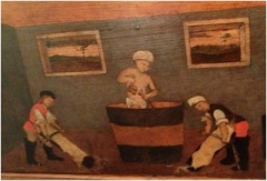 A tanner in a vat of urine (from the tanners' guild picture at the Correr Museum, Venice)